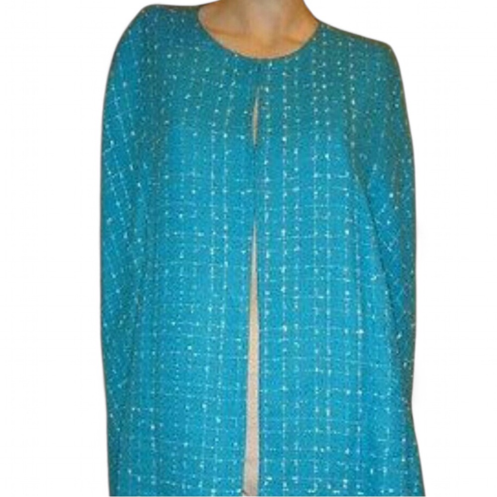 Alberto Makali Cape Turquoise Blue Green Tweed Barbiecore - Picture 1 of 4